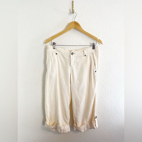 Anthropologie Pants - Anthropologie Level 99 Linen utility cargo baggy culottes in cream 28